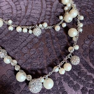 Brooks Brothers Layered Glass Pearl and Rhodium-plated Pave Crystal Necklace NIB